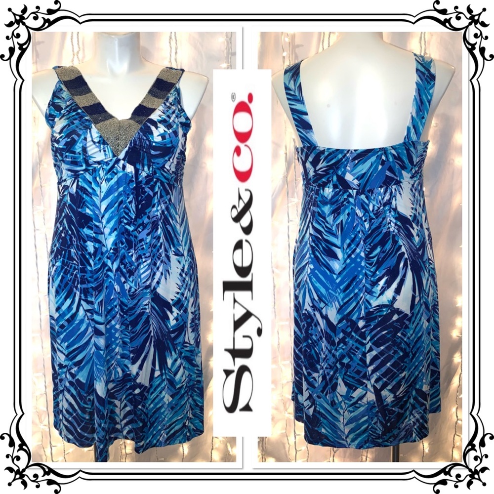 STYLE & CO ⭐️ Beaded Palm Leaf Sleeveless Dress